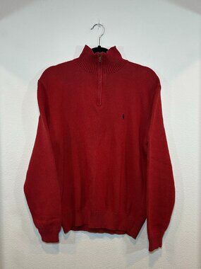 VINTAGE Polo Ralph Lauren Mens Red Pony Pullover Quarter Zip Sweater Size Medium